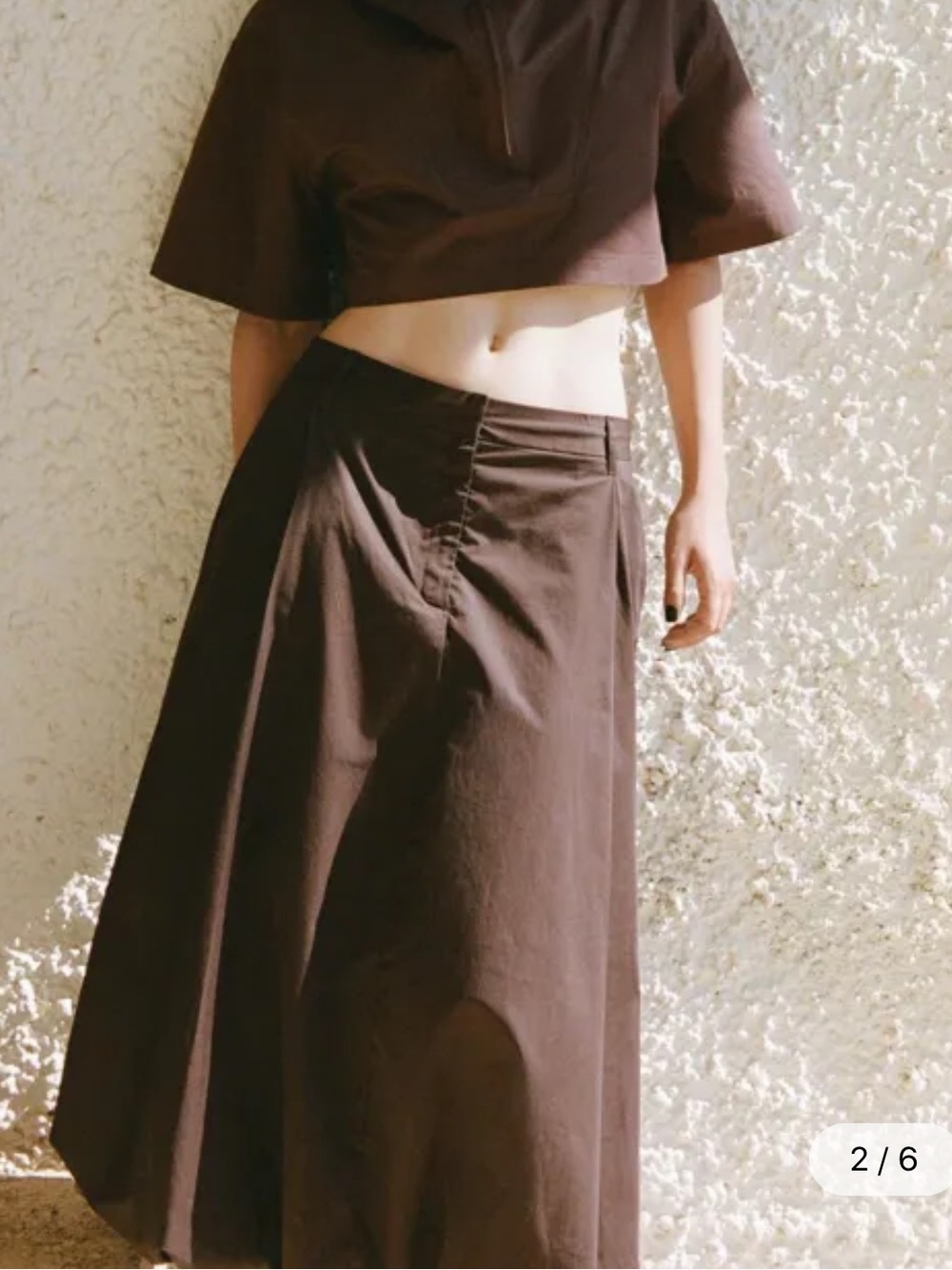 Zara Mid Rise Midi Brown Poplin balloon skirt XS NWT - Picture 2 of 9